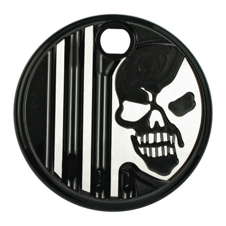 COVINGTONS, ALUMINUM FUEL TANK DOOR. BLACK. SKULL