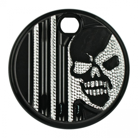 COVINGTONS, ALUMINUM FUEL TANK DOOR. CHROME. SKULL. DEC