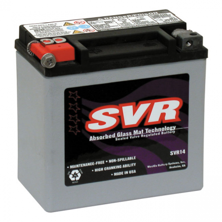 SVR, SEALED AGM BATTERY. 12 VOLT, 14AMP, 220CCA