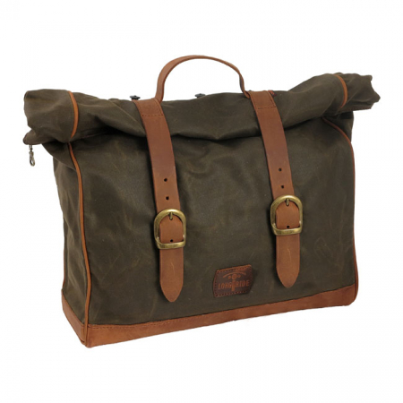 LONGRIDE, 'OLD CHOPPER' WAXED COTTON SADDLEBAG. KHAKI