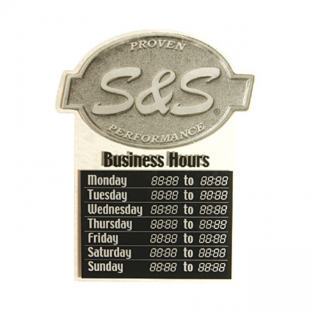 S&S BUSINESS HOURS DECAL, BLUE/WHITE