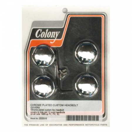 COLONY, HEAD BOLT COVER KIT. CUSTOM HEX DOMED, CHROME