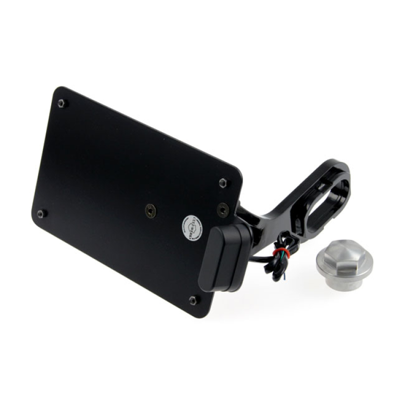 CULT-WERK, SIDE MOUNT LICENSE PLATE BRACKET. FRANCE GLOSS BLACK POWDER 563599