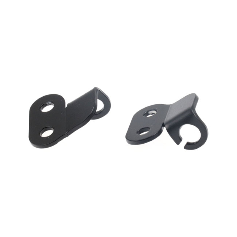 CULT-WERK, FRONT TURN SIGNAL BRACKETS. BLACK LASER CUT STEEL. GLOSS BL 586241