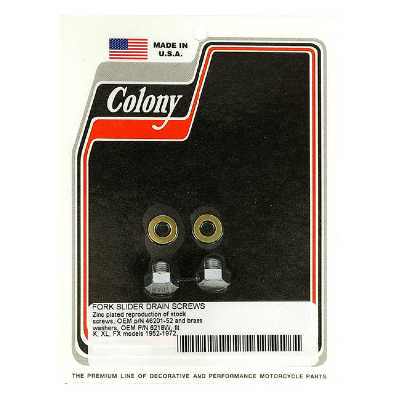COLONY, FORK SLIDER DRAIN SCREWS. ZINC ZINC PLATED. OEM STYLE HEX. OE 929839