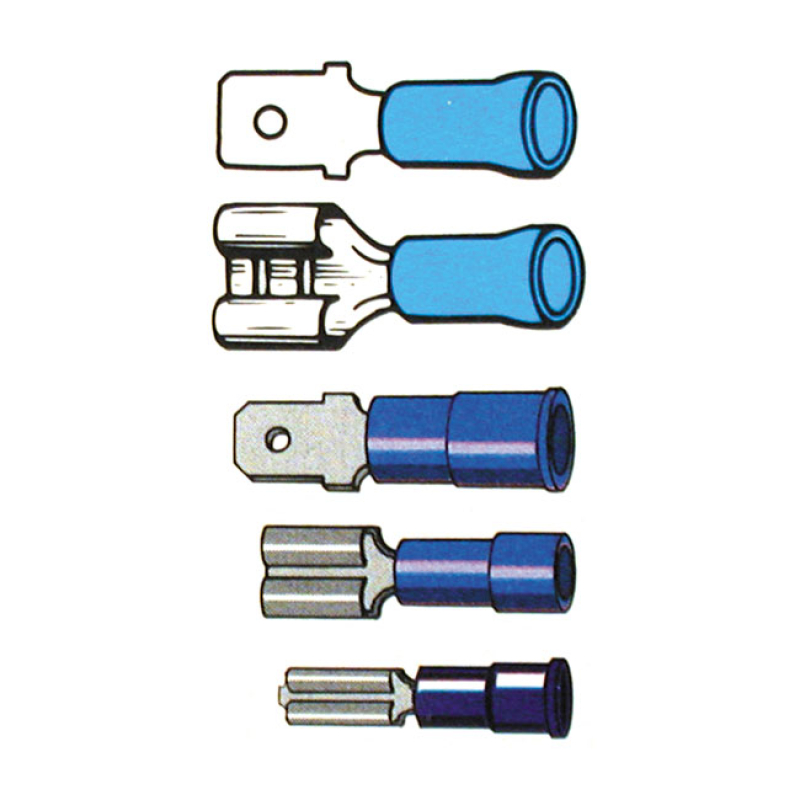 CONNECTORS, SLIDE-ON TERMINAL PVC, CRIMP. BLUE 1/4" MALE NO INSULATION 951629