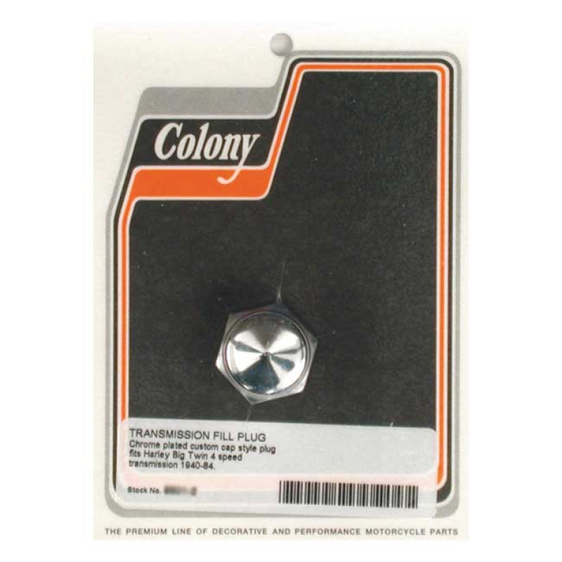 COLONY, TRANSMISSION FILL PLUG. CAP STYLE CHROME. NO DIPSTICK. CUSTO 989306