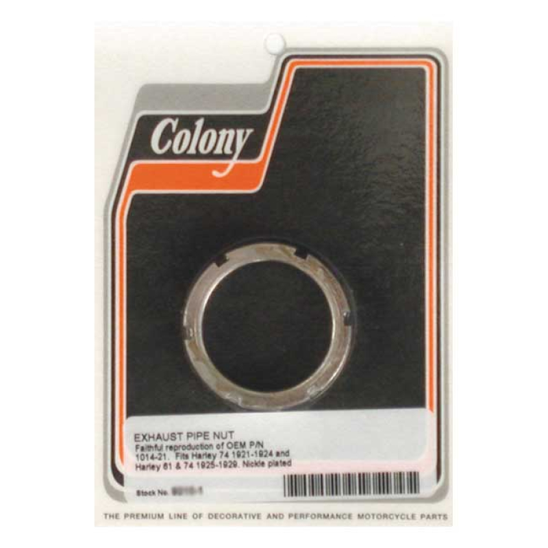 COLONY, EXHAUST PIPE NUT NICKEL PLATED. ACCURATELY REPRODUCED EARLY OE 989671