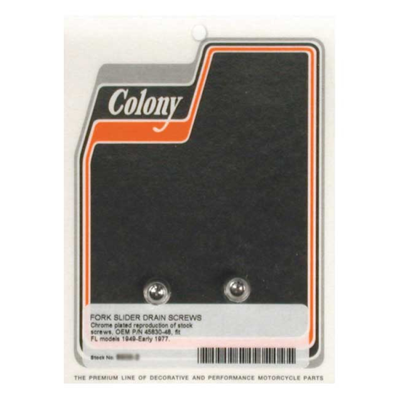 COLONY, FORK SLIDER DRAIN SCREWS. CHROME ALLEN CHROME PLATED. OEM STYL 989727